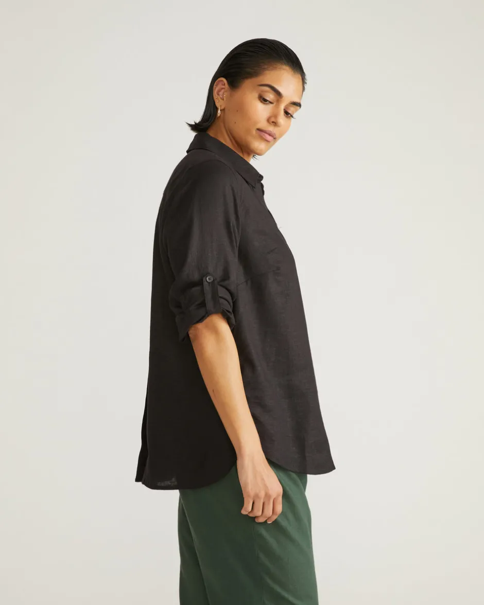 Universal Standard Button Back Linen Polo Shirt