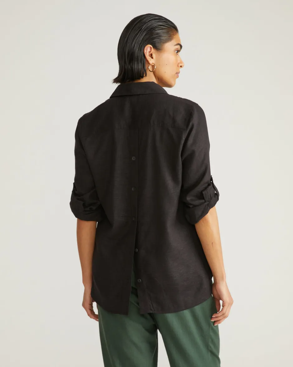 Universal Standard Button Back Linen Polo Shirt
