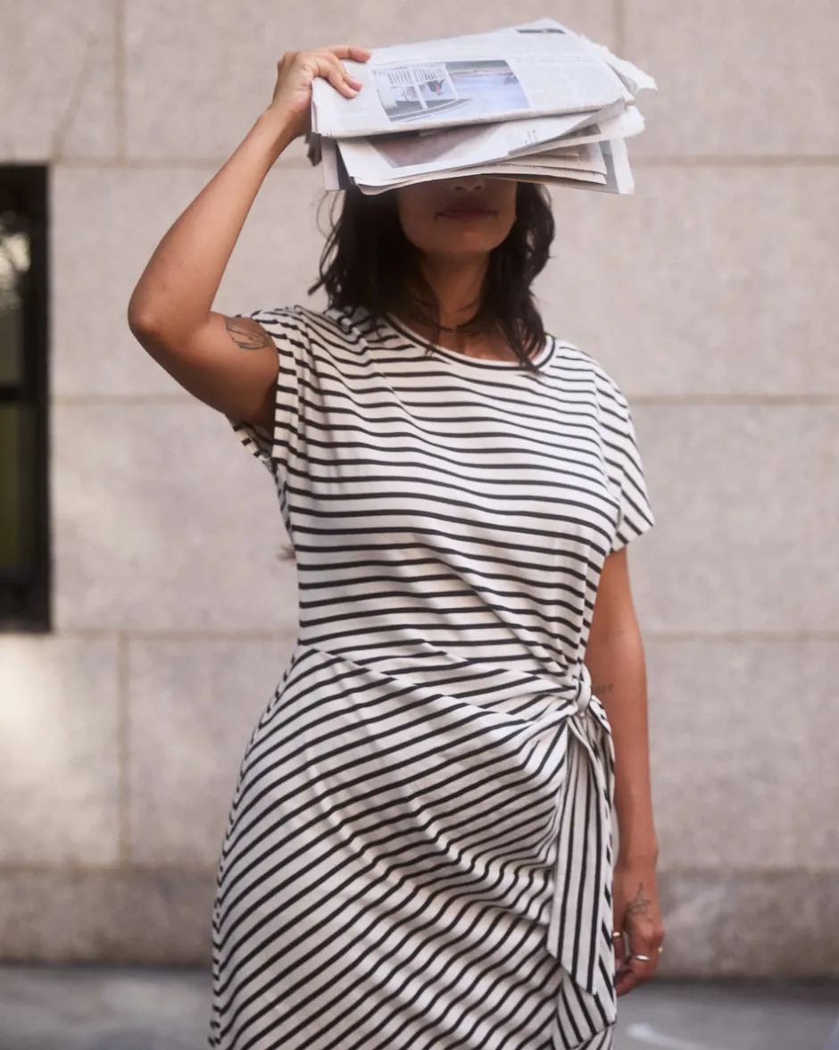 Universal Standard Crescent Breton Stripe Knot Dress