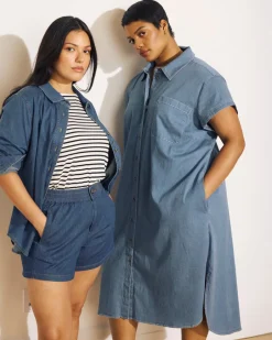 Universal Standard Dune Cotton Chambray Shirtdress
