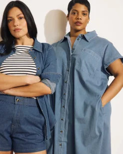 Universal Standard Dune Cotton Chambray Shirtdress