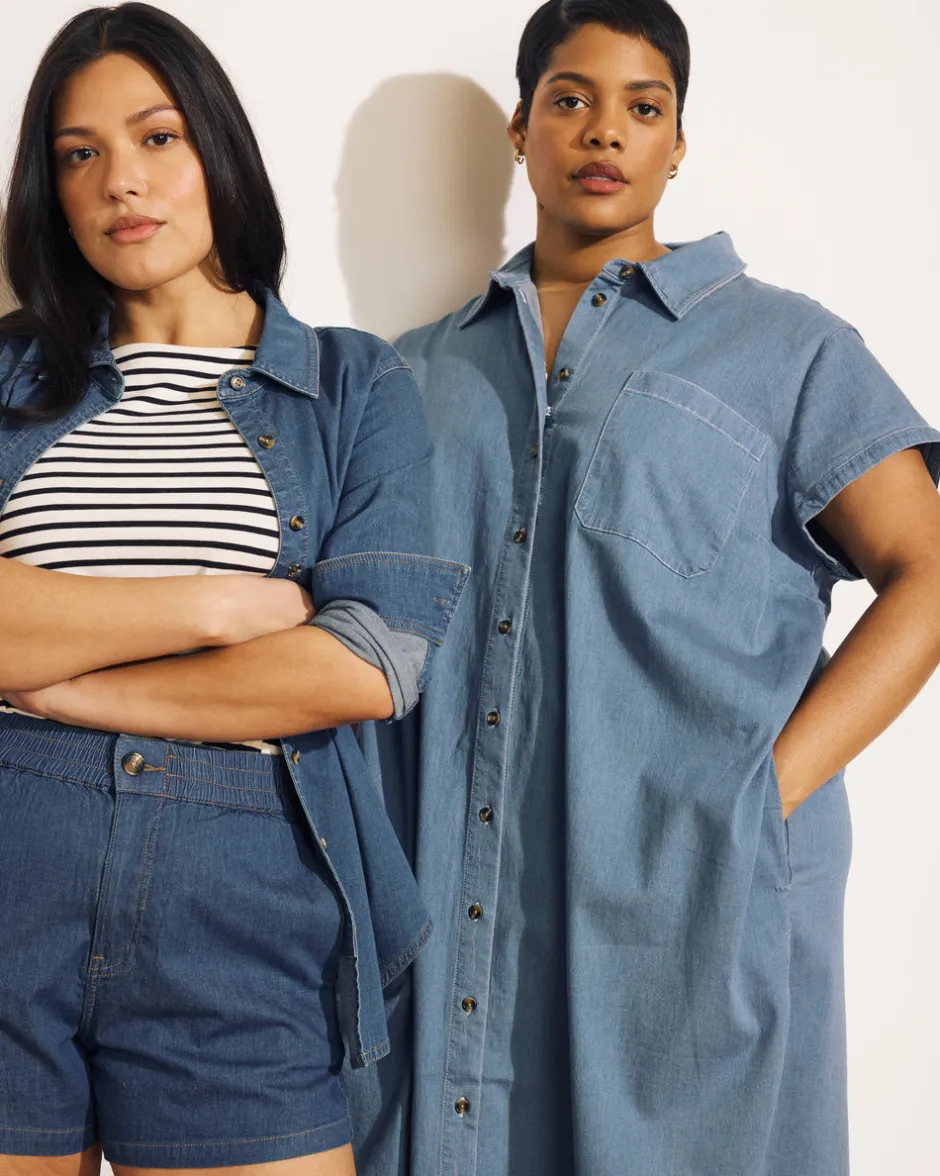 Universal Standard Dune Cotton Chambray Shirtdress