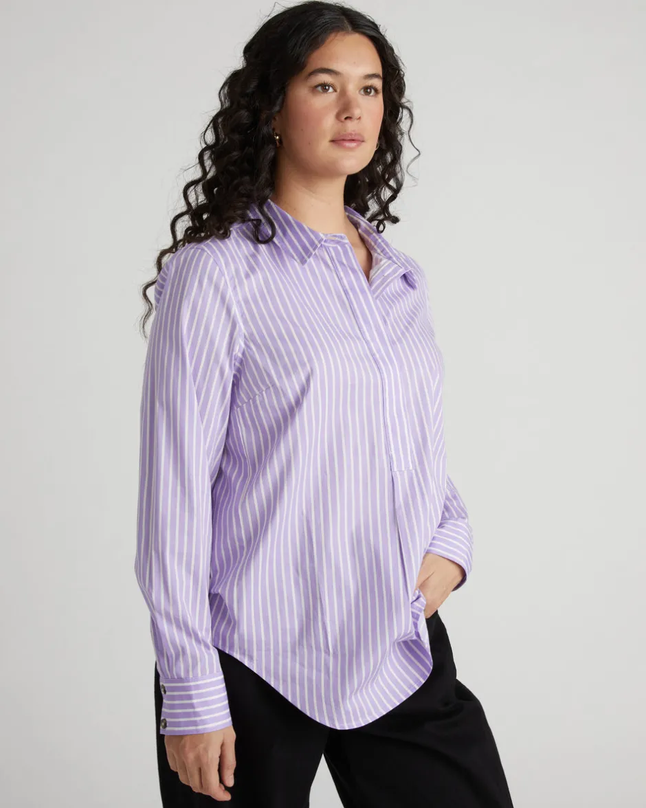 Universal Standard Elbe Popover Stretch Poplin Shirt Classic Fit