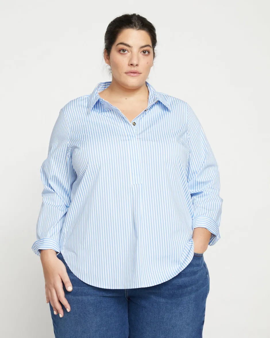 Universal Standard Elbe Popover Stretch Poplin Shirt Classic Fit