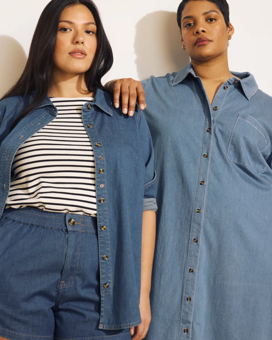 Universal Standard Minimalist Stretch Cotton Chambray Shirt