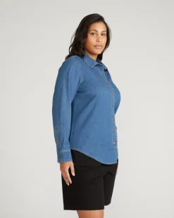 Universal Standard Minimalist Stretch Cotton Chambray Shirt