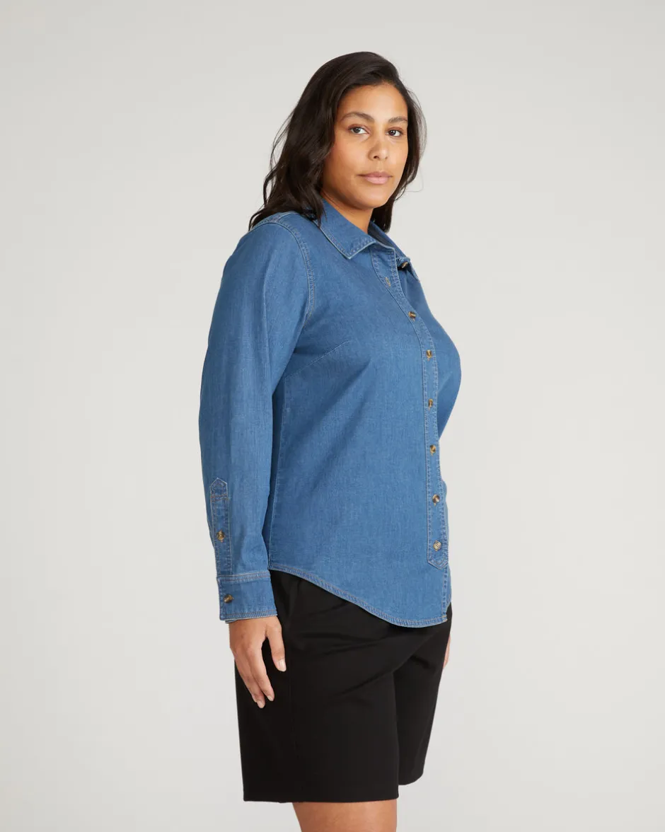 Universal Standard Minimalist Stretch Cotton Chambray Shirt
