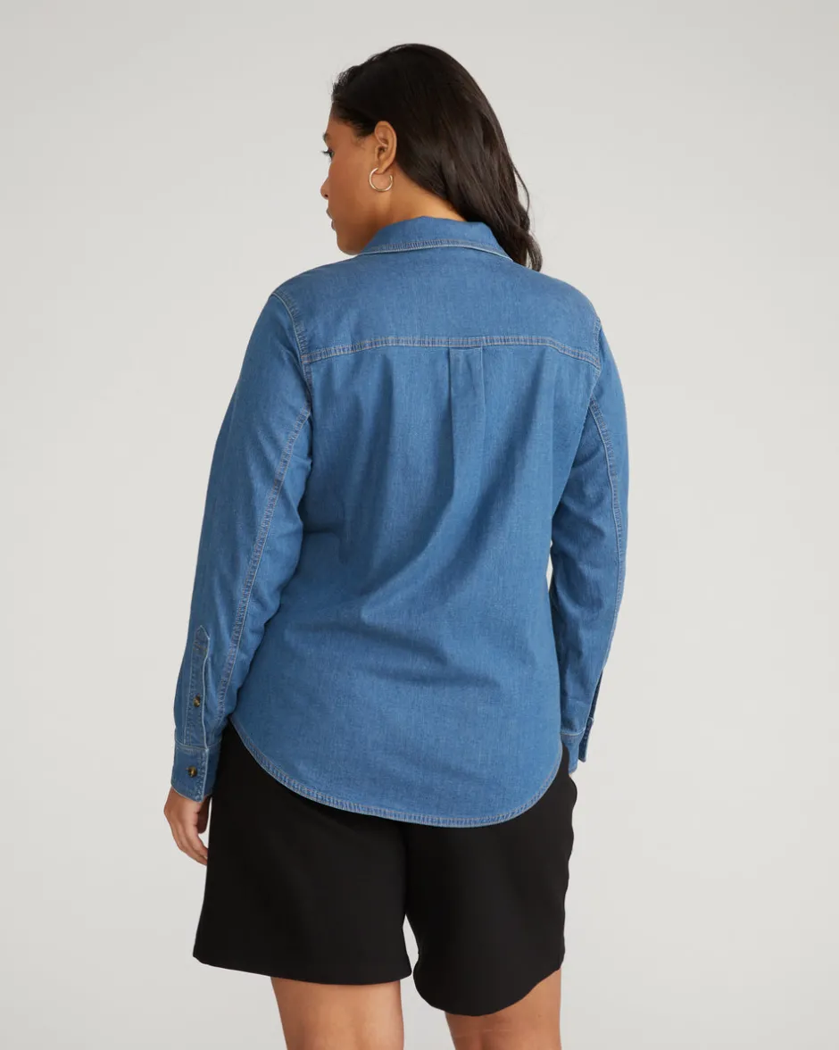 Universal Standard Minimalist Stretch Cotton Chambray Shirt