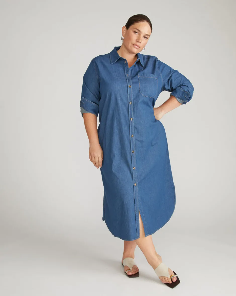 Universal Standard Odeon Stretch Cotton Chambray Shirtdress