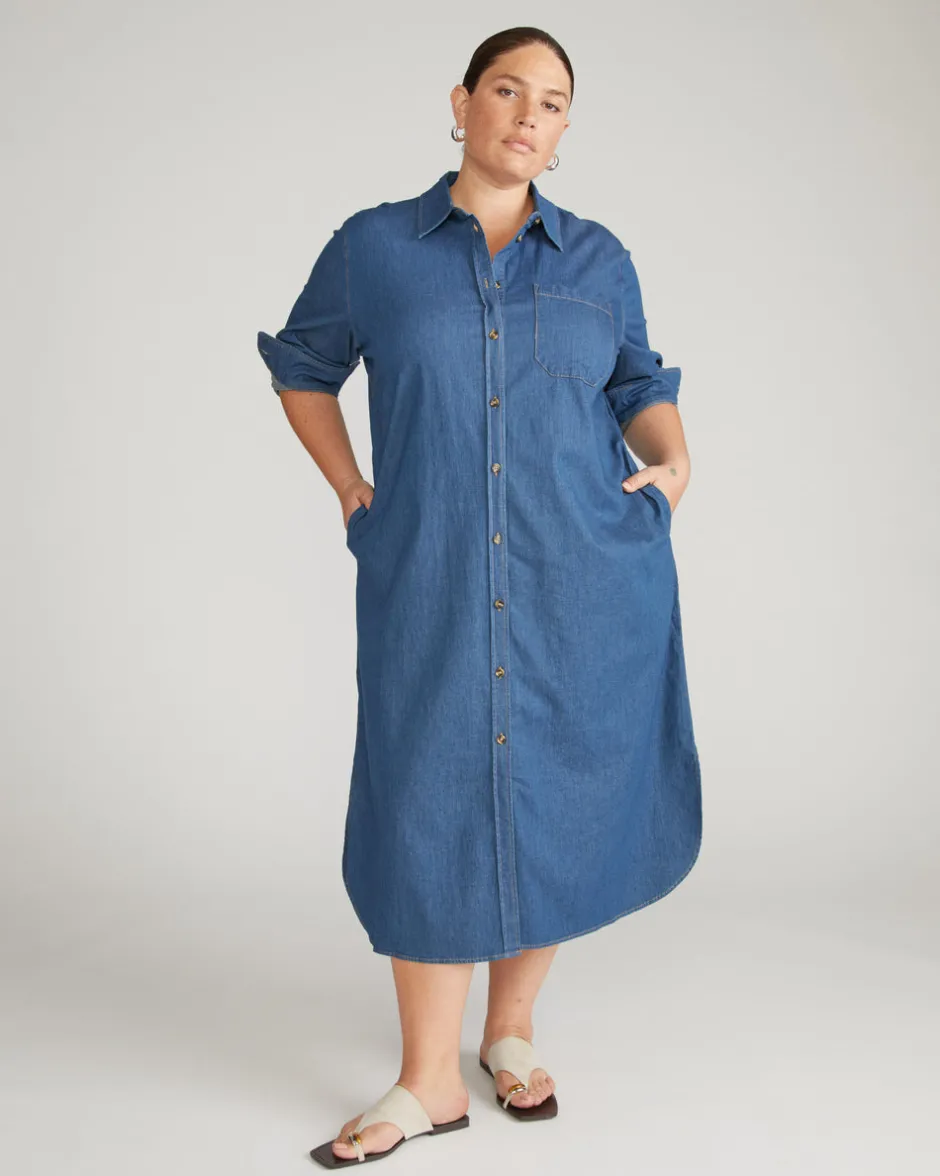 Universal Standard Odeon Stretch Cotton Chambray Shirtdress
