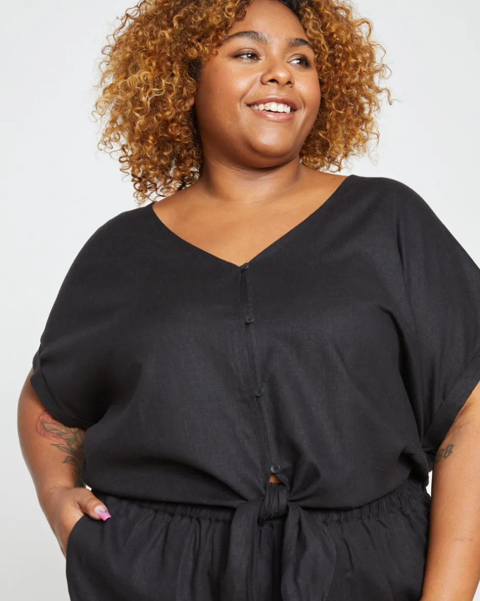 Universal Standard Tropez Tied Linen Crop Top